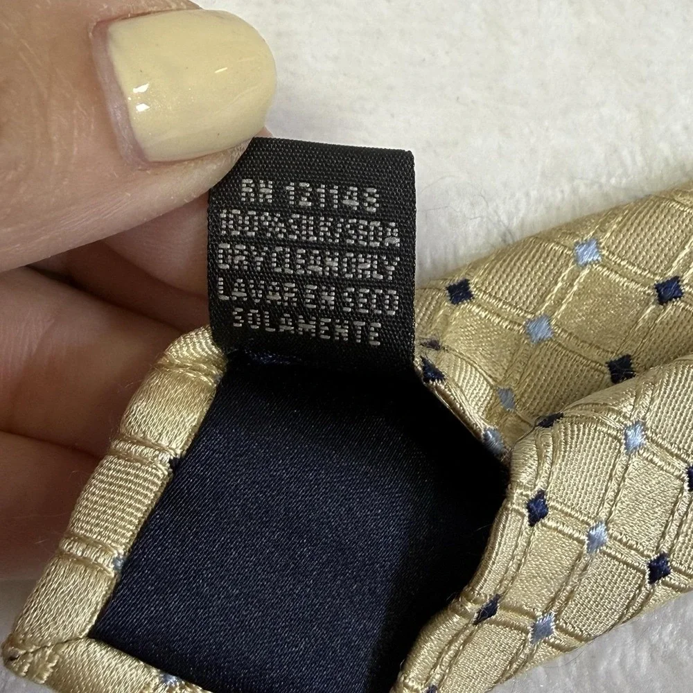 U.S.‎ Polo Assn. Necktie Mens OS Gold Geometric Grid Silk Excellent 3.5in Blade